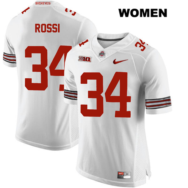 Ohio State Buckeyes Women's Mitch Rossi #34 White Authentic Nike College NCAA Stitched Football Jersey MZ19G72ZM